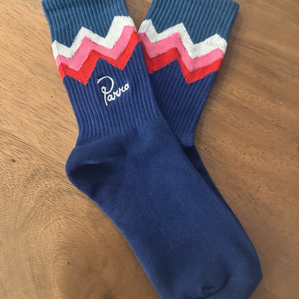 PARRA Unisex Crew Socks • Blue/White/Pink • Size Large • BNWT!